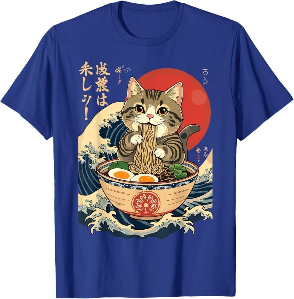 

Cat Eating Ramen Noodles Kawaii Anime Manga Japanese Cat Unisex T-Shirt 3XL