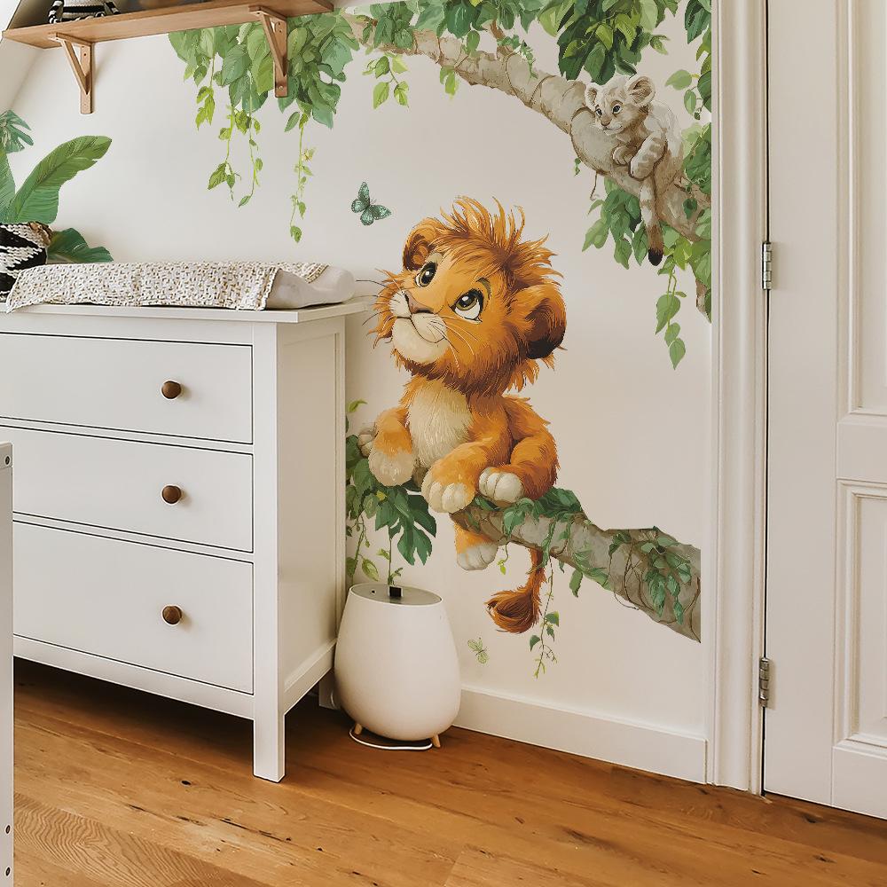 Cartoon Jungle Little Lion Children's Bedroom Home Background Beautification Wall Stickers