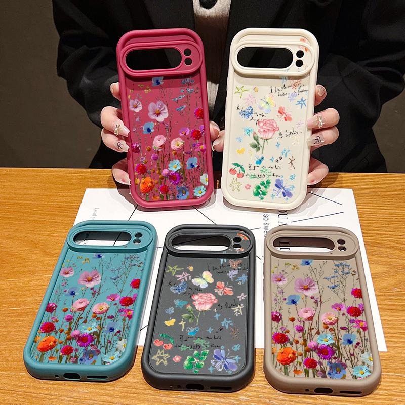 Vivid Flower Pattern Soft Matte Phone Case For Google Pixel 9 Pro XL 8 Pro 8A Rose Floral Print Shockproof Lens Protection TPU Bumper Cover