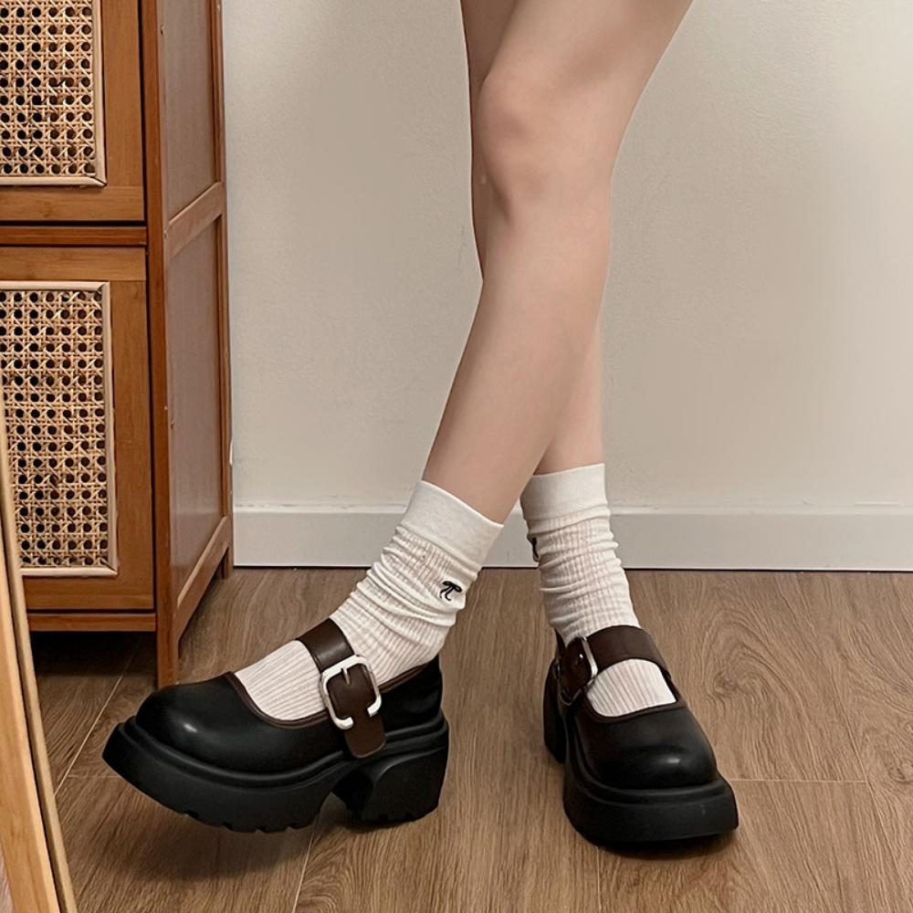 Pantofi singuri Casual Retro Toc gros Platforma Mary Jane Mici Pantofi din piele Femei