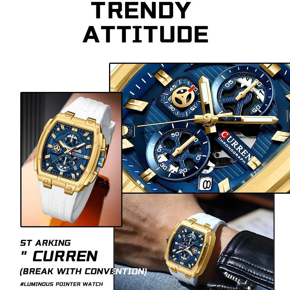 CURREN Silicon Strap Multi-functional Dialn Auto Date Design Men's Watch Sports Chronograph Watches