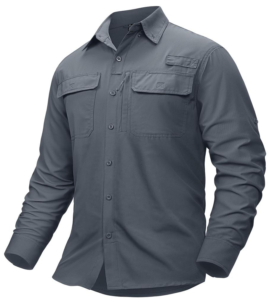 TACVASEN Tactical Plus Sizes Long Dark Size L Men's Shirt, Workwear, Mountaineering, Comfortable, Sweat-Wicking, Quick-Drying, Soft, Lightweight,