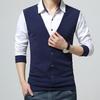 Maglia a maniche lunghe Patchwork Colorata da uomo Finto due pezzi Slim con colletto rovesciato Pullover per l'uso quotidiano