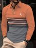 European & American Men's Striped Digital Print Polo Shirt - Business Casual, Spring/Autumn Collection
