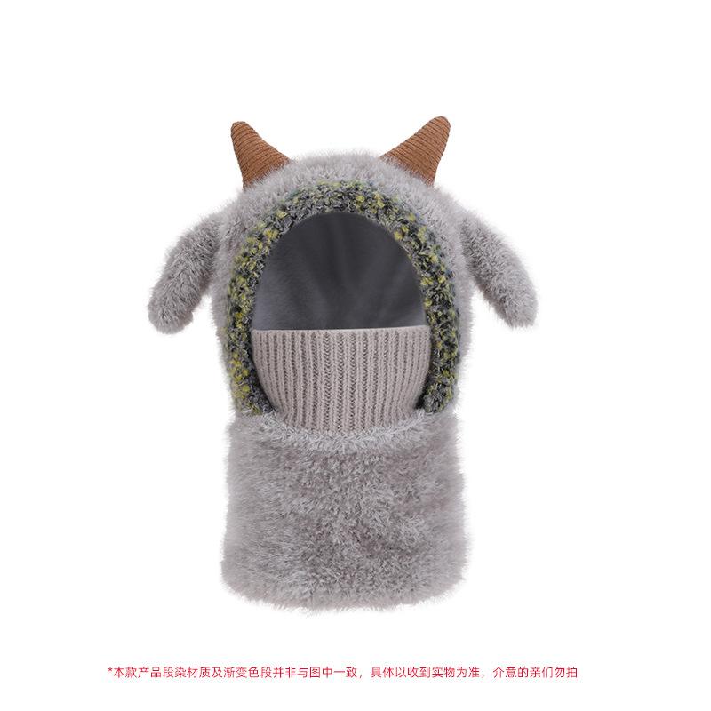 

Детская шапка Зимняя бархатная теплая шапка с защитой ушей Плюшевая шапка из овечьей шерсти Вязаная шапка с интегрированной защитой шеи серый