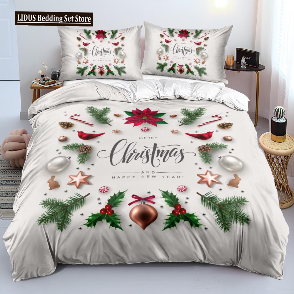 3D Merry Christmas Duvet Cover Set And Pillowcase(s) King/Queen/Double Quilt Covers Set 3D Bedding Sets Queen Size 2/3pcs