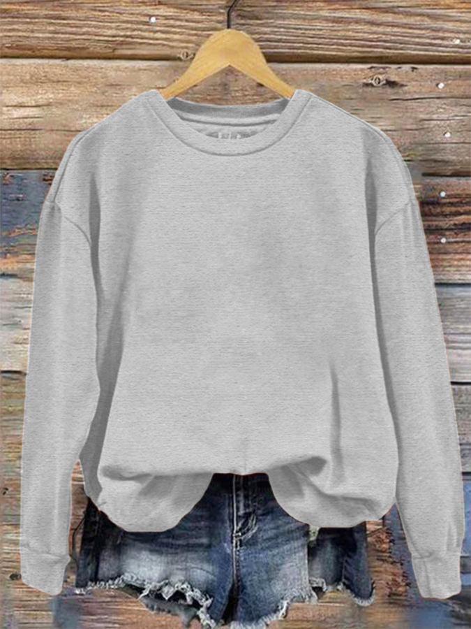 Solid Color Round Neck Printed Sweatshirt for Autumn & Winter - European & American Style