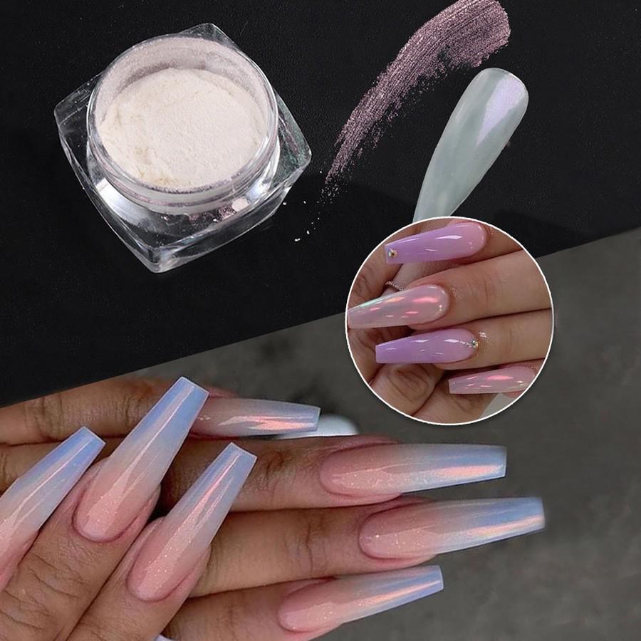 Moonlight Aurora Iridescent Nail Powder - 6 Colors for Magic Mirror Nail Art.