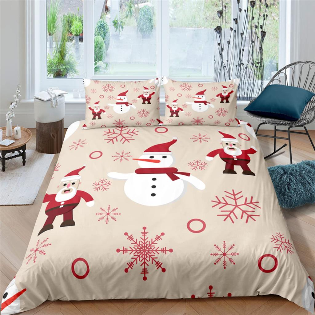 Kids Cartoon Snowman King Queen Duvet Cover Winter Quilt Cover White Snowflake Christmas Bedding Set Polyester Comforter Cover