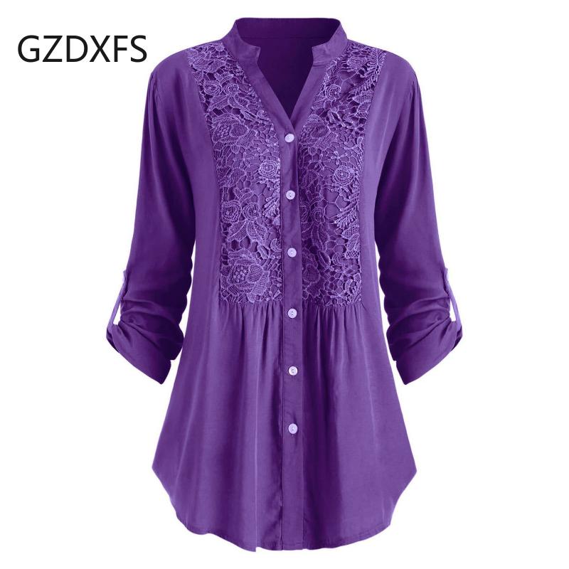 New Women's Long Sleeve V-Neck Shirt Large Lace Shirt
