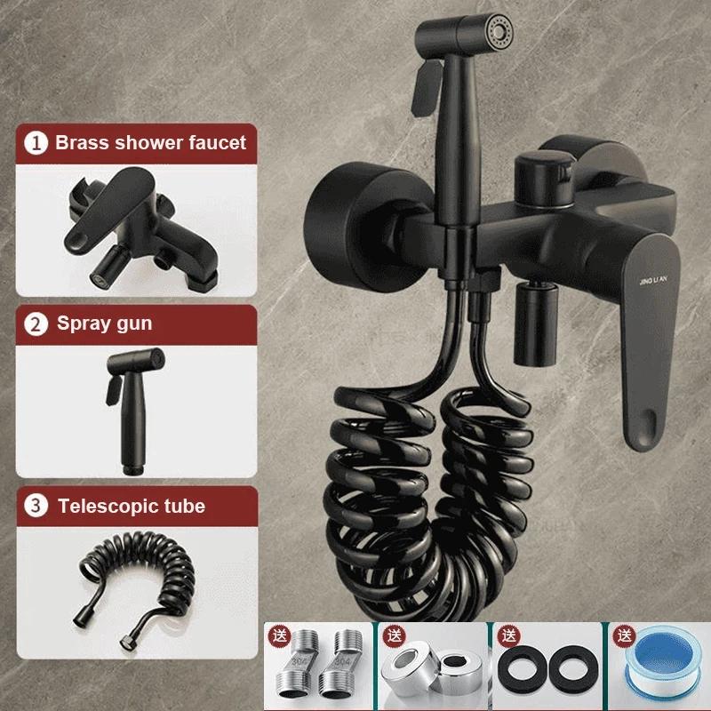 Robinet de douche de salle de bain avec pistolet pulvérisateur Robinet triple pour baignoire en laiton monté au mur et robinet mitigeur d'eau froide avec G12 Pouce