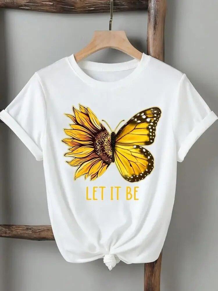 Women Lady Tshirts Printed Fashion Casual Tee Flower Wing Butterfly 90s Short Sleeve Graphic T Top Clothing Printing T-Shirt Unisex