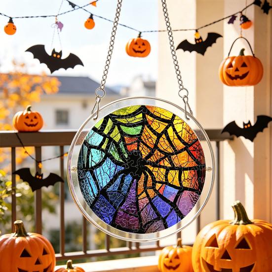 Halloween Acrylic Puzzle Decor, 2D Ghost Pumpkin Skeleton Hanging Sign, Faux Stained Glass Spooky Puzzle for Party Home Decor, Stress Relief Toy