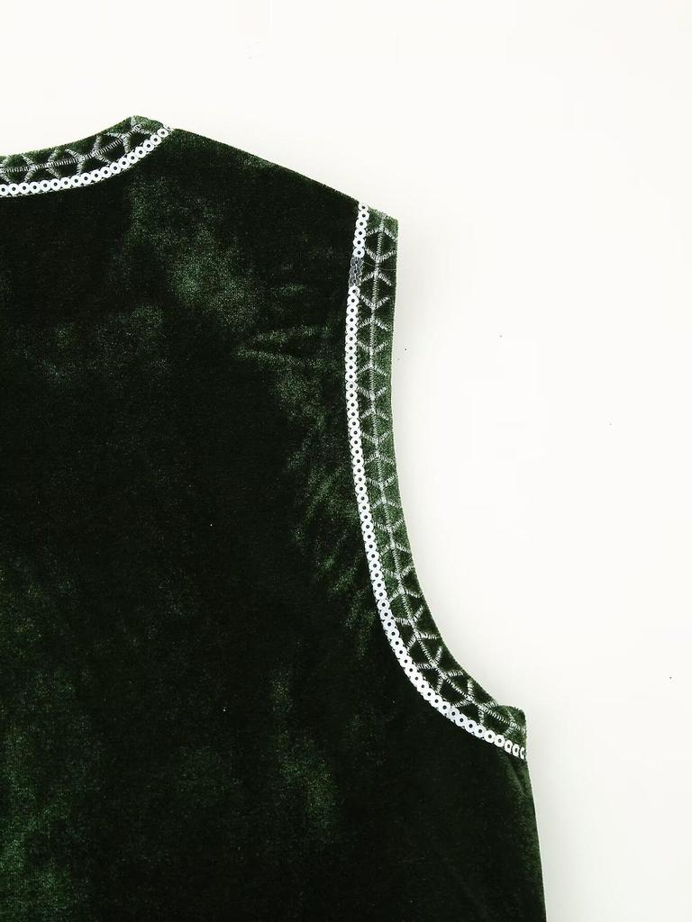 European American Women's Velvet Embroidered Sequin Vest