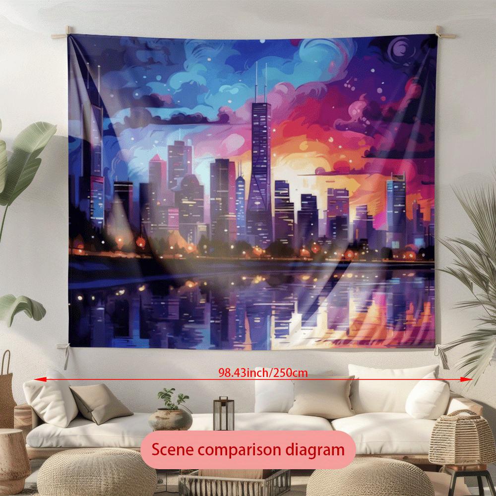 Nighttime Cityscape Digital Printing Polyester Wall Tapestry Suitable For Use In Living Rooms Bedrooms Offices Bars And Party