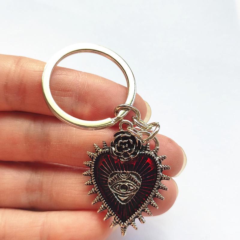 Cross New Gothic Punk Demon Eye Black Rose Heart Keychain