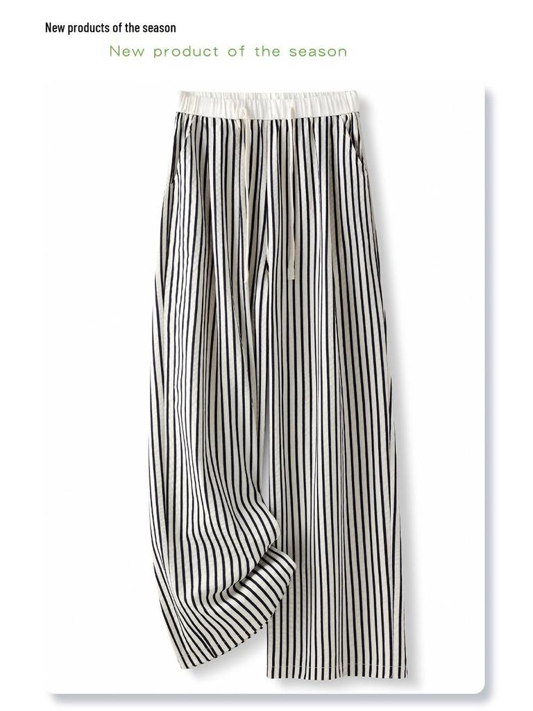 White Striped Wide Leg Women's Slimming Pants - New Summer 2025 Collection
