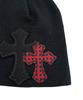 SK8ER ROCK Double Cross Patchwork Beanie ((Black))
