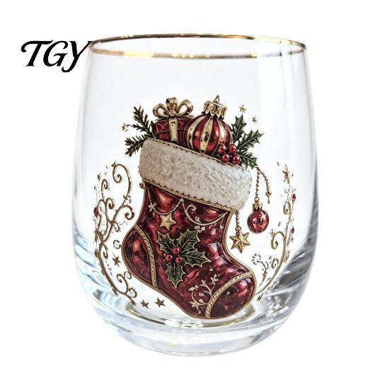 Lead Free Soda Lime Glass Christmas Cocktails Glass, Santa Snowman Reindeer Tree Design Tumbler, 300ml Lead-free Festive Seasonal Tumblers Holiday