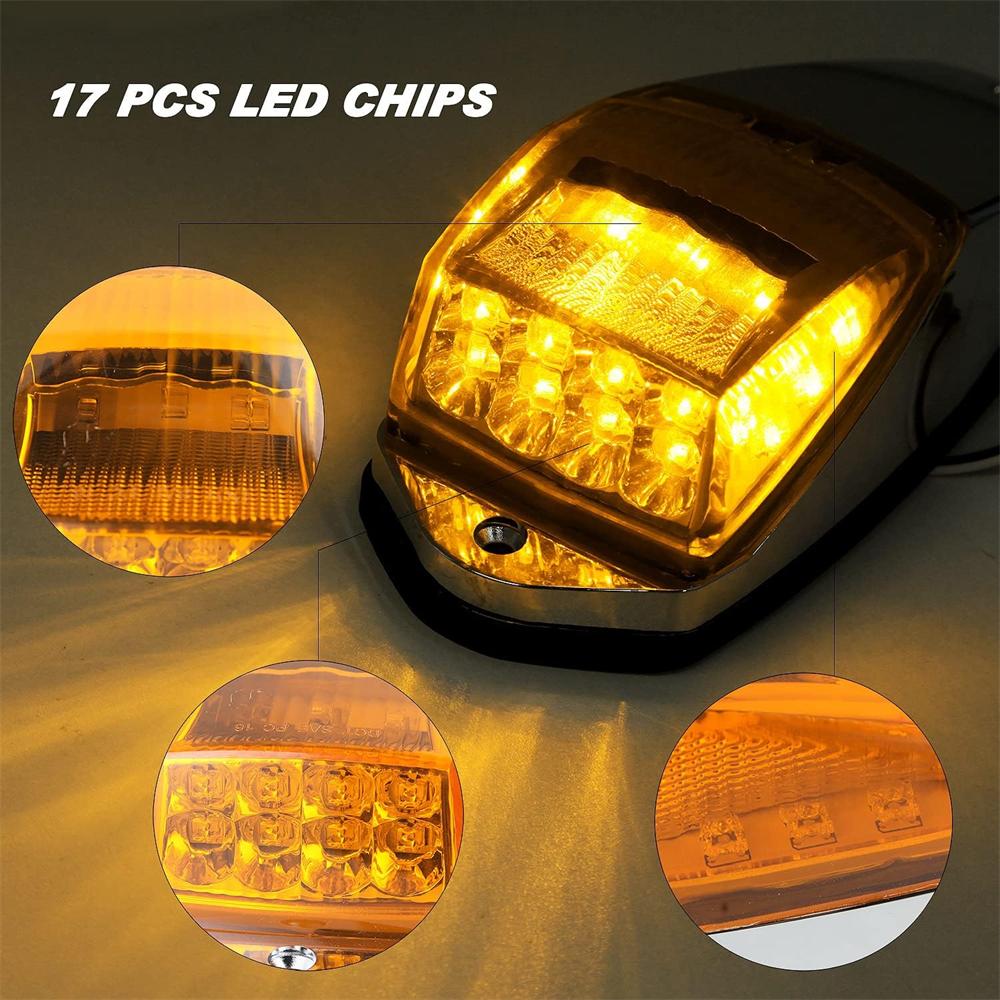 5pc LED Amber Cab Marker Light 17LED Roof Top Clearance Truck Cab Lights Waterproof  Chrome Running Light For Kenworth Peterbilt