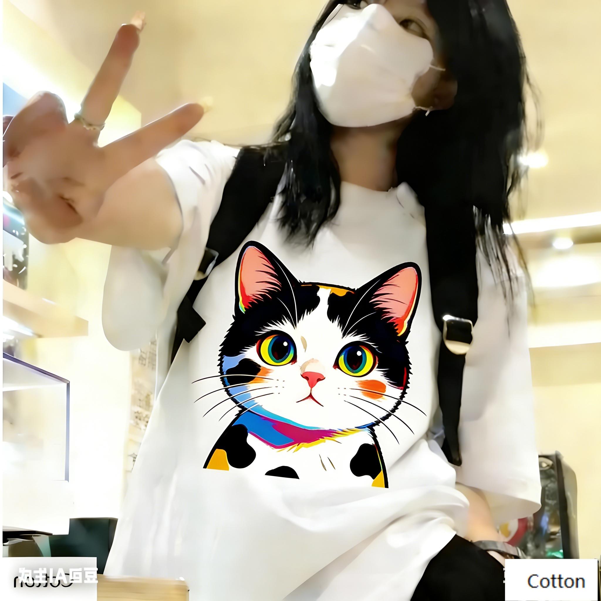 

Streetwear Unisex Cotton TShirt Featuring Edgy Pop Art Calico Cat Design Retro Pop Art Style Top for Trendy Individuals M