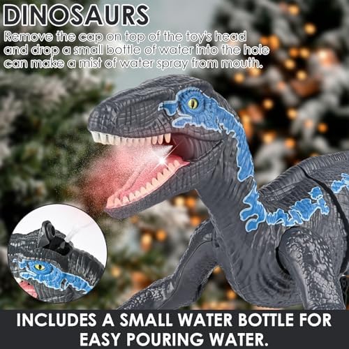 GuKKK Remote Control Dinosaur Toy, RC T-Rex Robot with Walking, Spray, Roaring & Head Shaking, Electronic Dino Toy for Boys & Girls (Gray)