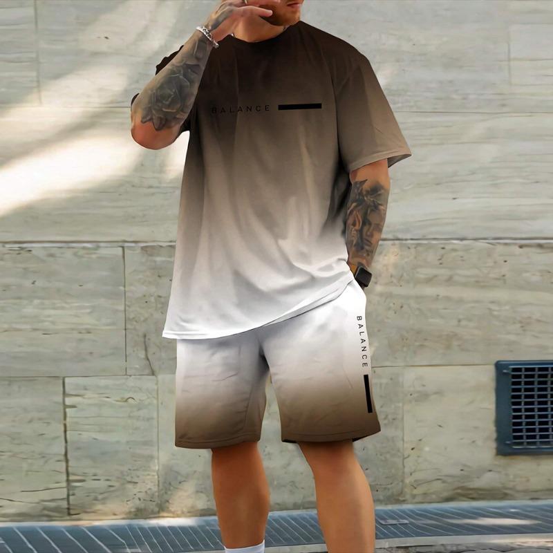 New Fashion Color Gradation 3D Print Men's Suit Oversized Men's Loose Shirt Short Sleeve Summer Casual Breathable Refreshing Set