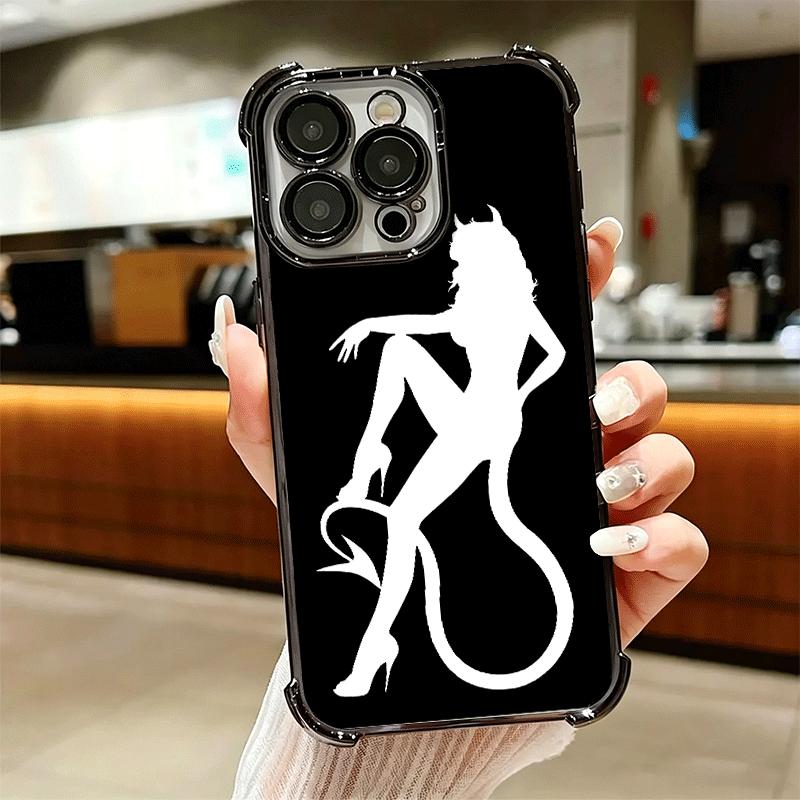 Coque de téléphone avec silhouette de fille diable, placage cool, pour iPhone 16 17 Pro Max Air 16E 14 15 Plus 12 13 Mini, housse anti-chute avec airbag