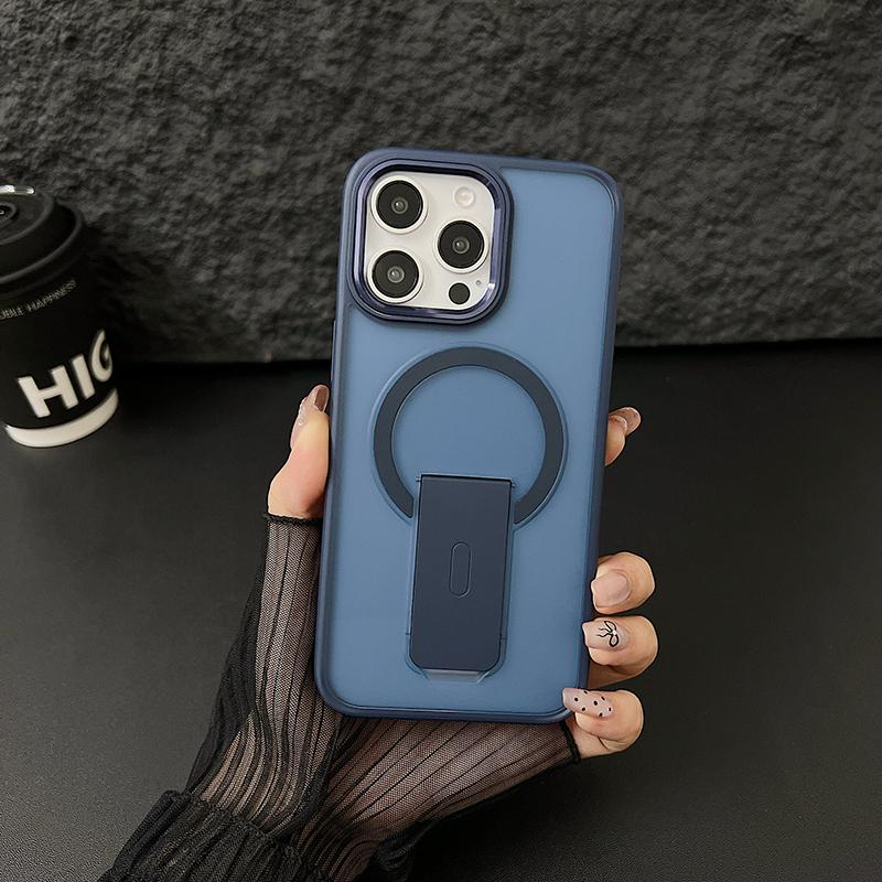 For Magsafe Solid Color Matte Soft TPU Border Bracket Shockproof Phone Case For IPhone 15 Pro Max 13 12 11 14 Pro Max Plus Cover