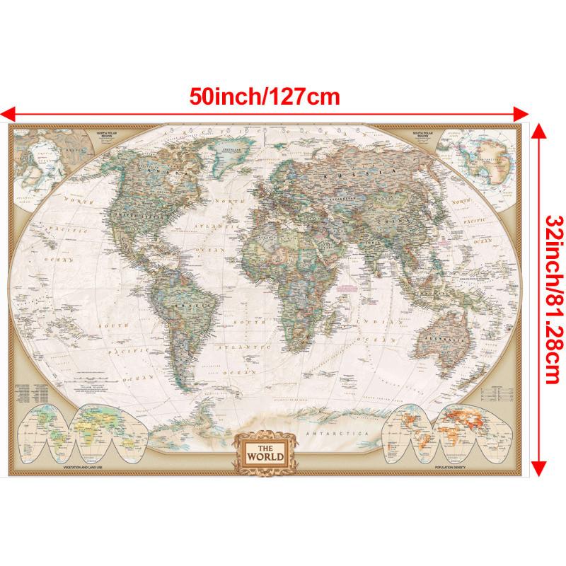 English Map World Map National Geographic Style World Wall Map Vintage Executive Poster Print for Home Office Decor