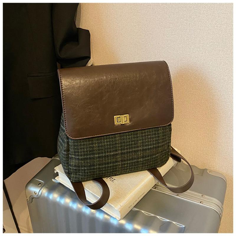 

Retro contrasting color plaid new large-capacity leisure bag texture commuter backpack travel bag