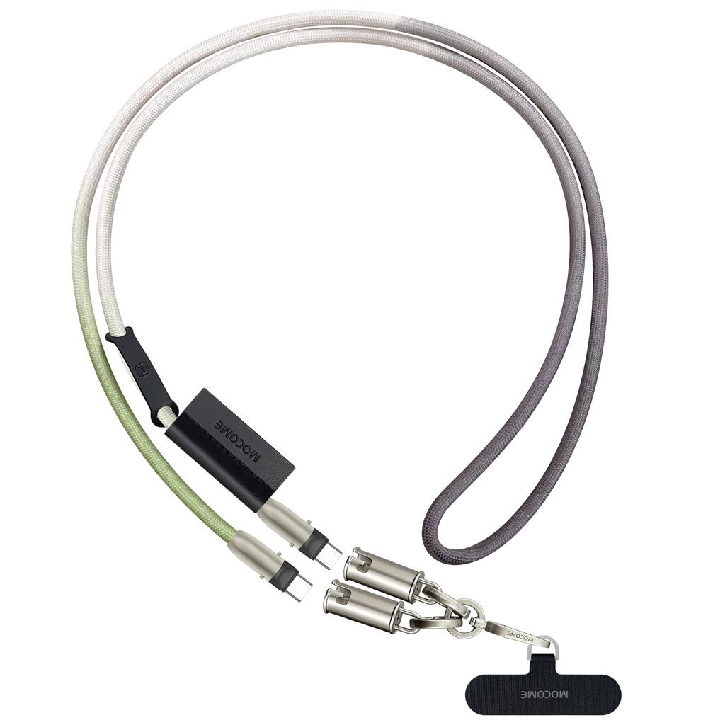 MOCOME W3 2 in 1 130cm Rechargeable Phone Lanyard 240W Fast Charging Cable Lanyard with Detachable Magnetic Clasp