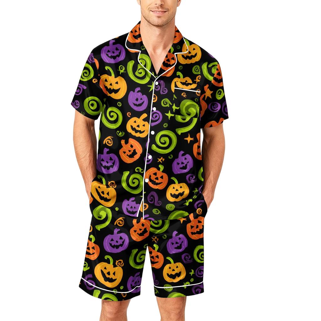 Men's Short Sleeve Pajama Set Button Down Shirt and Shorts Soft Lightweight Casual Sleepwear S To XXXXL Comfortable Fit