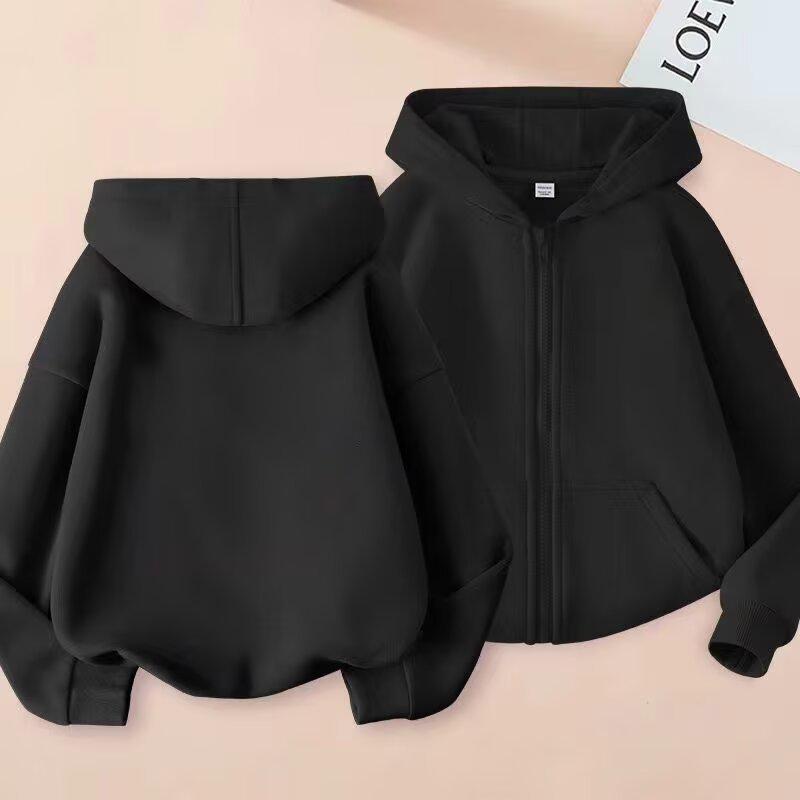 Children's Hooded Jackets: Boys & Girls Autumn/Winter Velvet-Lined Zipper Sweatshirts
