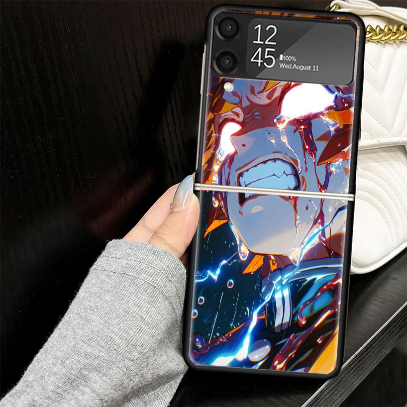 Agatsuma Zenitsu Demon Slayers Case for Samsung Galaxy Z Flip7 Flip6 Flip5 Flip4 Flip3 5G Hard Phone Shell Z Flip 7 6 5 4 3 Blac