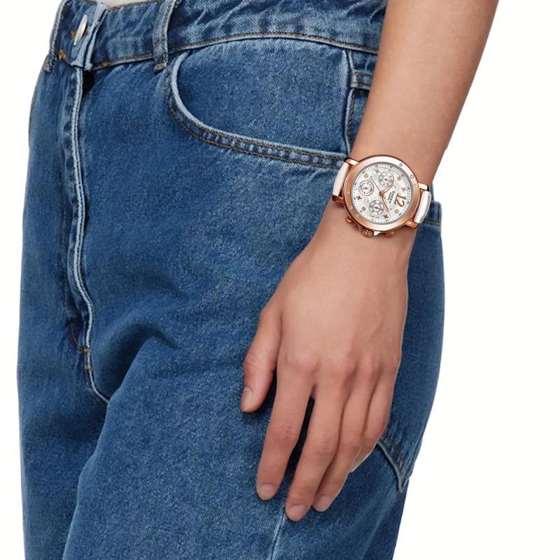 Casio SHEEN 50 Meters Waterproof Quartz Movement Leather Strap Japanese and Korean Watch Women's Watch White Dial SHE-3033GL-7A