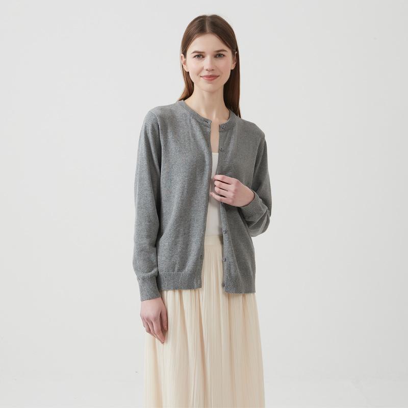 

Cardigan adult women s sweater women s knitted top with pure cotton spring and autumn thin round neck knitted thin coat s [150 yards] серый