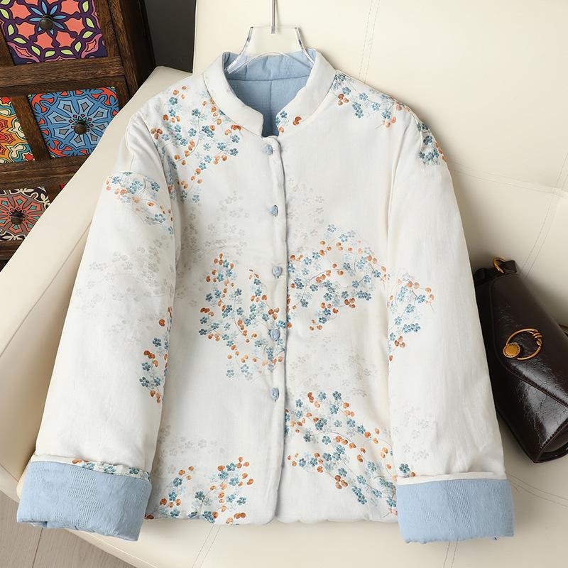 Chinesischer Baumwollmantel für Mama - Damen Langarm Wende-Oberbekleidung mit Froschknopf und Stehkragen für Herbst/Winter Wärme