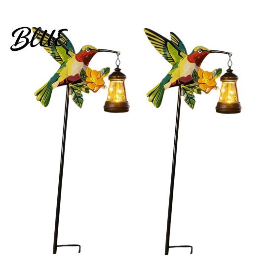 Kingfisher Yard Stakes Solar Garden Stake Light Metal Bird Art with Hanging Lantern Auto-On Outdoor Lighting for Patios LED Waterproof Patio