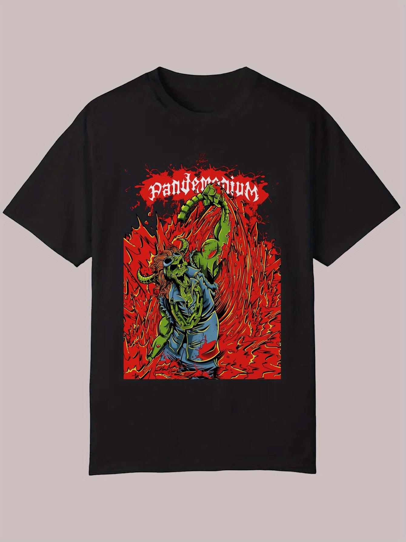 Casual Summer Graphic T-shirt - Black Polyester Crew Neck with Vibrant Red & Green Monster Design XL