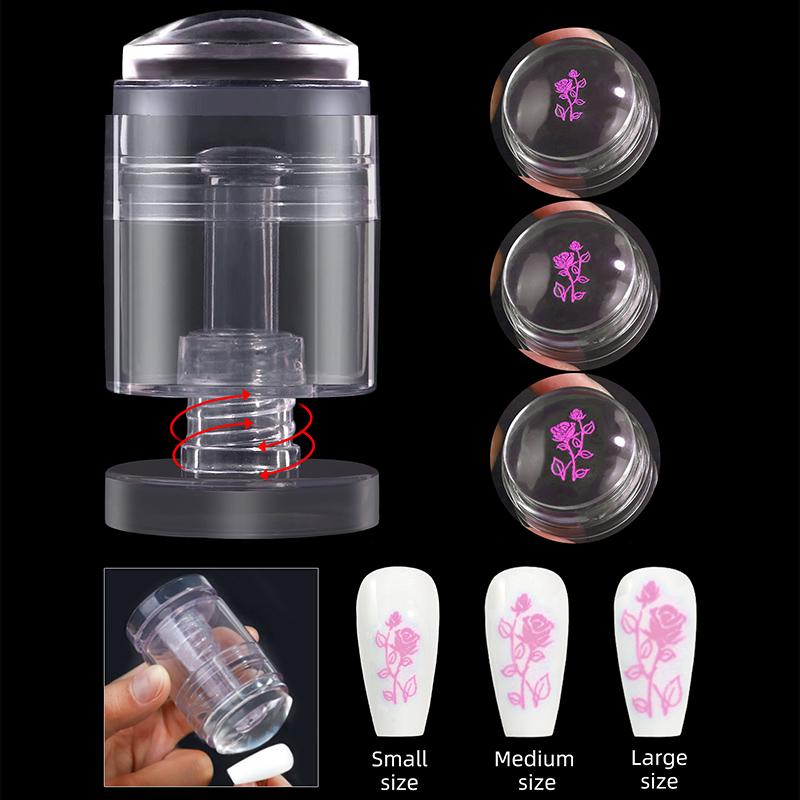 Neue drehbare transparente Stempel mit variabler Mustergröße, Silikon-Fingerspitzendruck, französischer Nagelsiegel-Stempel, Schaber-Werkzeug