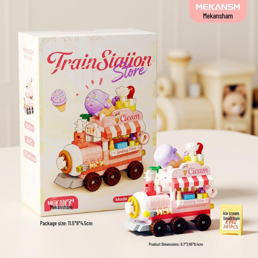 Mekensm Micro-Particle Building Blocks Educational Vending Cart Model Toy for Kids
