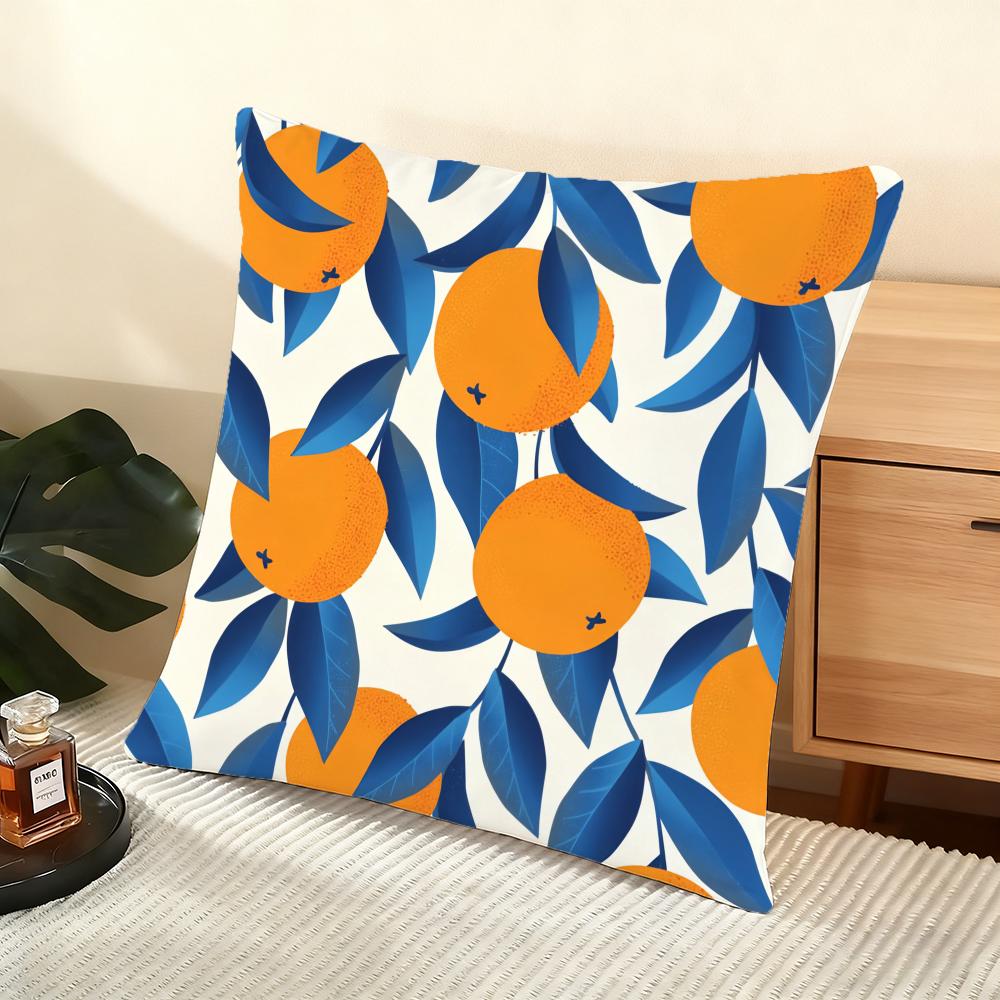Orange Pattern Cushion Cover Soft Short Plush Pillow Cover Smooth Cozy Texture Aesthetic Cushion Case Home Decor