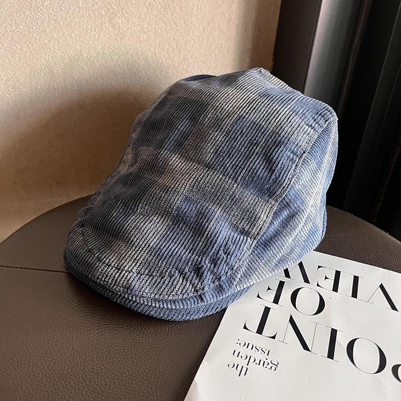 Vintage Style Corduroy Plaid Beret With Sun Shade And Warmth For Urban Fashion Enthusiasts