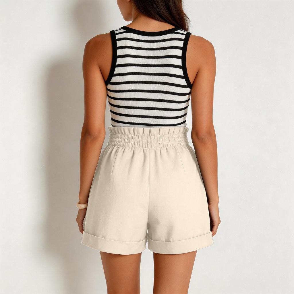 Womens Pants High Waist Shorts with Elastic Waistband and Button Closure Pants for Women Casual Loose Fit Shorts for Summer