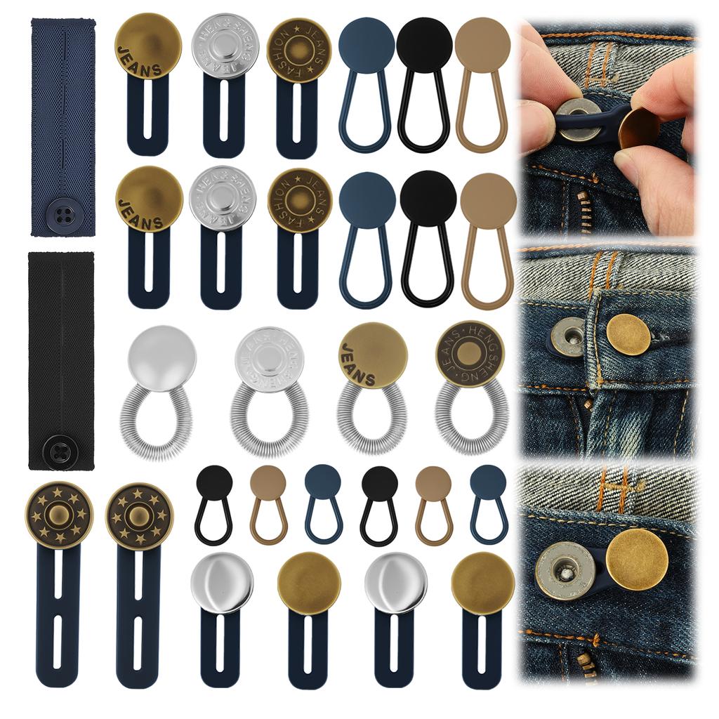 30Pcs Waist Button Extender Adjustable Stretchy Waist Extender No Sewing Instant Waistband Extension for Jeans Dress Pants Skirt