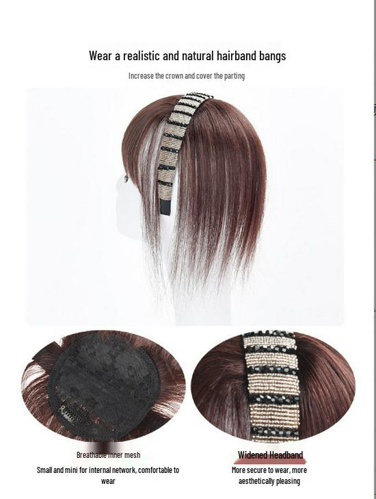 Damen-Haarreif mit Strasssteinen und lockigem Haar mit Pony - Volumensteigerndes Haarteil zum Kaschieren von weißem Haar