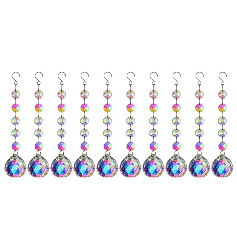Window Suncatchers Display Pendant Set, 10 Piece Glass Faceted Sunlight Accent for Home Rooms, Party Styling and Wedding Use