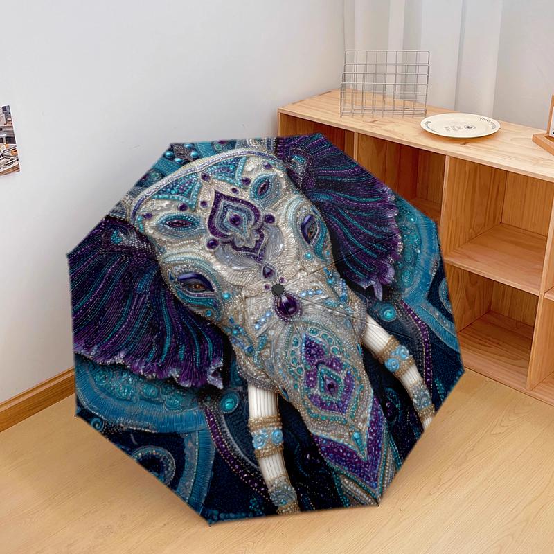 1 PC Automatic Folding Umbrella - elephant Pattern, Portable & Foldable Design with 8 Ribs, Christmas Birthday Gifts