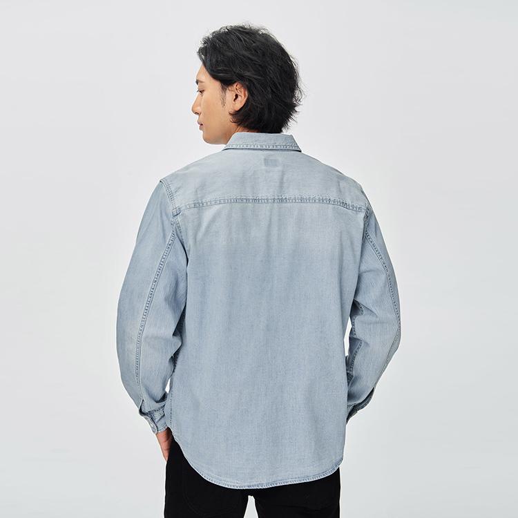 Lee Shirts Men's Light Blue Lapel Moderate Denim LMT0111755FQ00FA09204